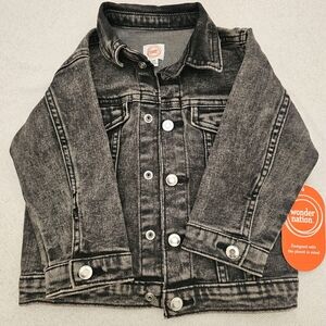 Wonder Nation Toddler Black Button Denim Jacket Collared Long Sleeve SZ 12m New